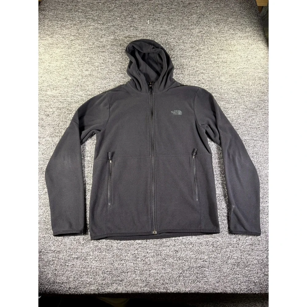 The North Face Fleece Hoodie Mens Small Black Logo Long Sleeve Full Zip Outdoor